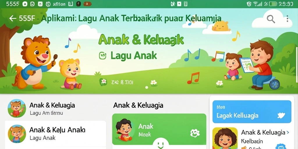 Antarmuka ceria 555F dengan pilihan lagu anak yang menarik.