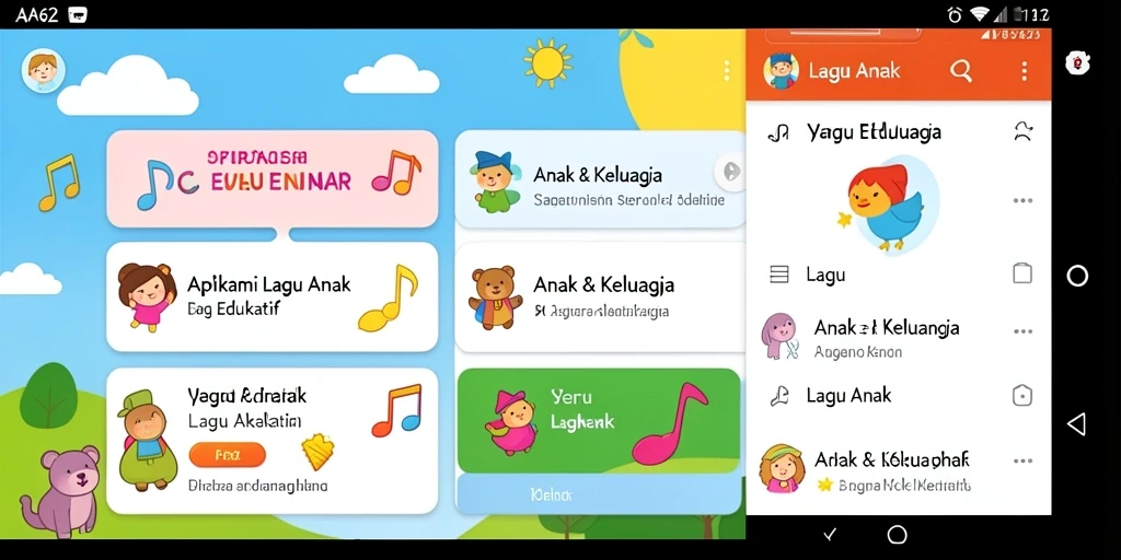 Tampilan antarmuka aplikasi AA62 dengan berbagai pilihan lagu anak