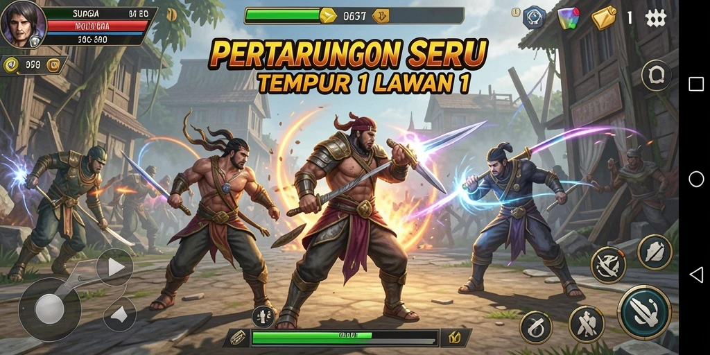 Tampilan antarmuka pertarungan seru 1 lawan 1 di MPOSURGA.